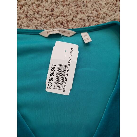 Soft Surrounding Women's XS Jade Green Velvet Velour VNeck Top Pullover Tunic - Picture 4 of 8